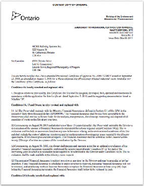 Mors Certificate of Approval 2011